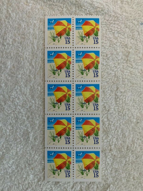 US Scott #2443a,1990 Umbrella Unfolded Booklet Pane, MNH