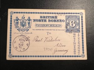 1895 British North Borneo Postcard Cover to Ulm Bahnhof Germany Paul Vuiderlen