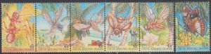 COCOS ISLANDS Sc # 302a-e,303 CPL MNH  STRIP & SINGLE - VARIOUS INSECTS