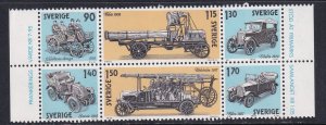 Sweden #1334a-f MNH 1980 Swedish automobile history block of 6 stamps from sheet