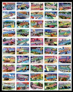 3561 - 3610 Greetings from America Sheet of 50 34¢ Stamps. No Margins. 