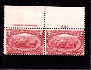 US 286 2c Trans-Mississippi Mint Top Plate #648 Pair F-VF OG NH SCV $160