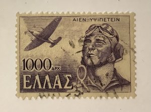 Greece 1946/47  Scott 495 used - 1000d, Allegory of Flight, aviator & plane