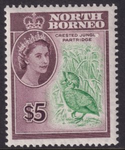 Sc# 294 North Borneo 1961 QE portrait type $5.00 issue MLH CV $37.50