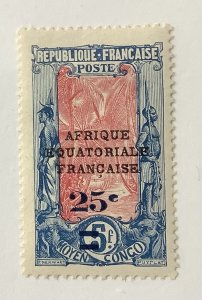 French Middle Congo 1924 Scott 52 MH - 25c on 5fr,  Palms, issue overprinted