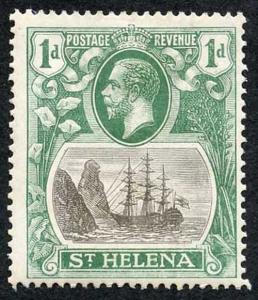 St Helena SG98c 1922-37 1d Grey & Green with Cleft Rock Variety M/M