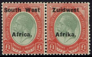 SOUTH WEST AFRICA 1923 KGV £1 PAIR SETTING VI 