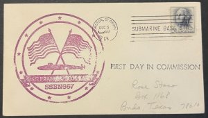 USS FRANCIS SCOTT KEY SSBN-657 FIRST DAY IN COMMISSION DEC 1966 NAVY CACHET