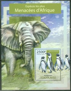 TOGO 2013 AFRICAN ENDANGERED SPECIES FAUNA WILDLIFE  SOUVENIR SHEET