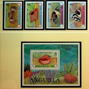 ANGUILLA Sc 745-9 NH SET+S/S OF 1987 - SEA SHELLS. Sc$28