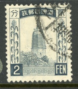 China 1934 Manchukuo 2 Fen Watermarked Scott #26 VFU O404 ⭐⭐⭐⭐⭐