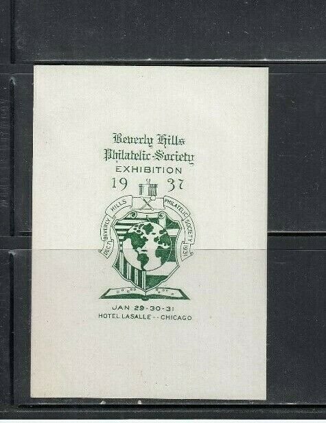 Beverly Hills Philatelic Society Chicago Stamp Exibition Label 1937 