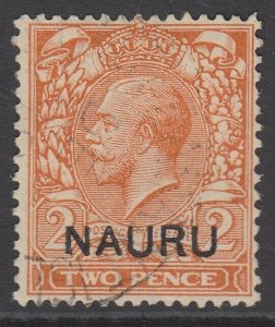 SG 4 Nauru 1916-23 2d Orange. Variety short leg N. Very fine used