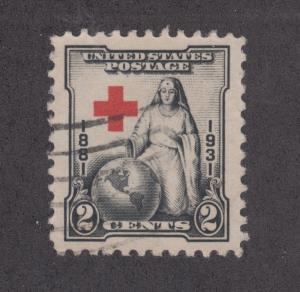 US Sc 702 used 1931 2c Red Cross issue, Red Cross Shifted, VF ODDITY 