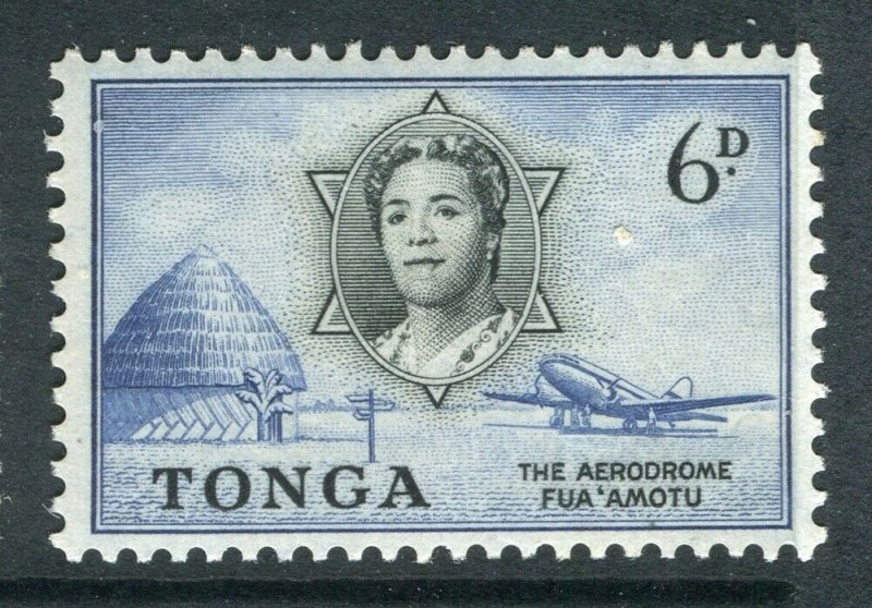 TONGA; 1953 early QEII issue fine Mint hinged 6d. value