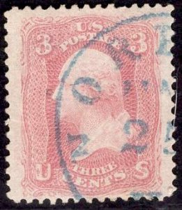 US Stamp #64b 3c Rose Pink Washington USED SCV $150. Jumbo, Beautiful Strike.