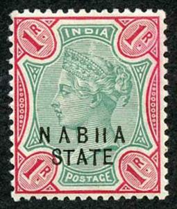 ICS NABHA SG30 1893 1/- Green and Carmine Variety II for H Very Fine M/Mint