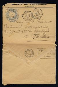 FRANCE 1939 CACHET FM DÉPOT ÉQUIPAGES DE TOULON ENVELOPPE RÉ-UTILISÉE (F-N240)