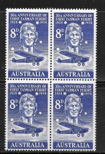 Australia Scott 310 MNHOG Block of 4 - 1958 1st Air Crossing of Tasman Sea