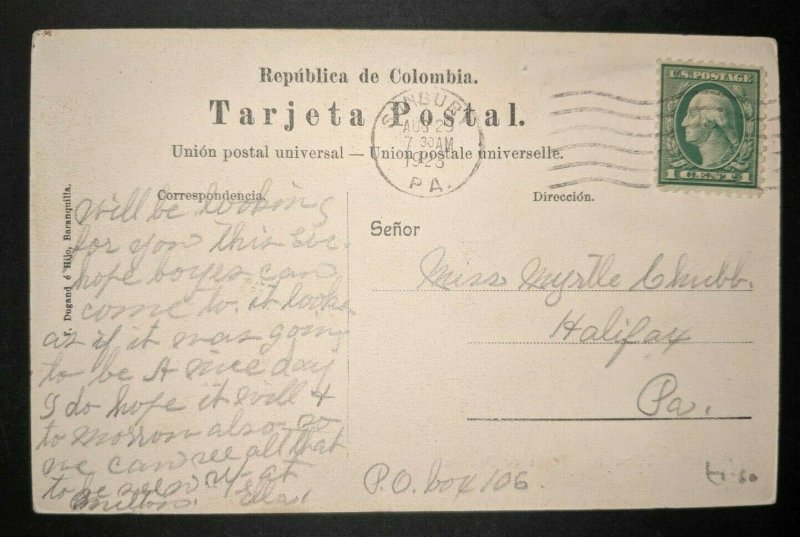 1923 Plaza Padilla Rioacha Columbia to Pennsylvania Real Picture Postcard Cover