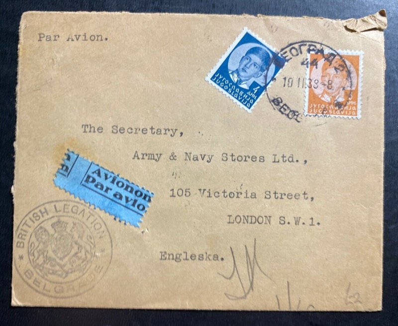 1938 Belgrade Yugoslavia British Legation Airmail cover To London England