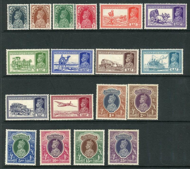 INDIA-1937-48  A lightly mounted mint set of 18 values Sg 247-264