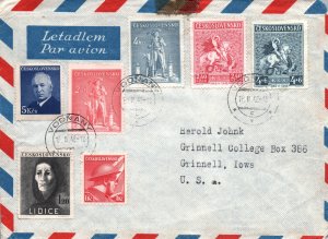 CZECHOSLOVAKIA AIRMAIL COVER FROM VODNANY TO IOWA SELECTION OF 7 DIFFERENT 1948