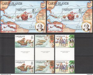 Ss1240 1984 Caicos Island Columbus Ships #52-4 Michel 40 Eu Gutter 2Bl+2Set Mnh