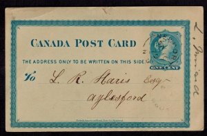Canada postal card UX1 used VF