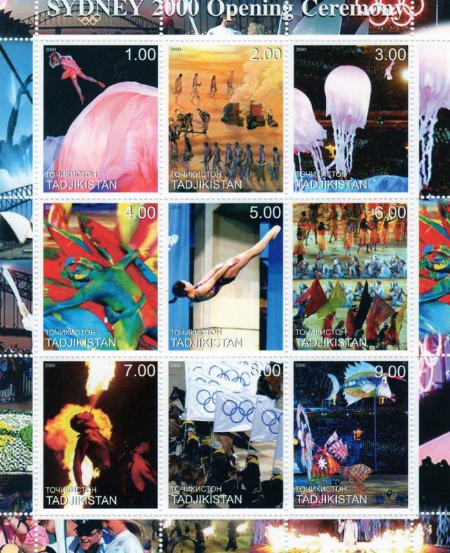 Tadjikistan 2000 Sydney Olympics Opening Ceremony Sheetlet (9) Perf.MNH