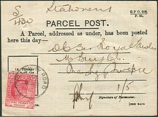 CAPE OF GOOD HOPE 1906 EVII 1d on parcel post receipt SIR LOWRY ROAD cds...77418