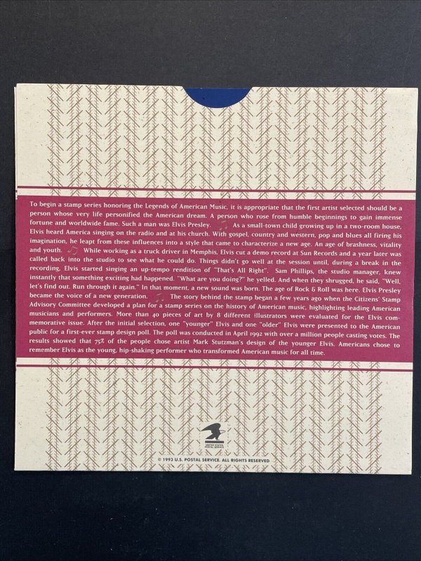 1993 Elvis 29-Cent First Day Ceremony Program Sc# 2721