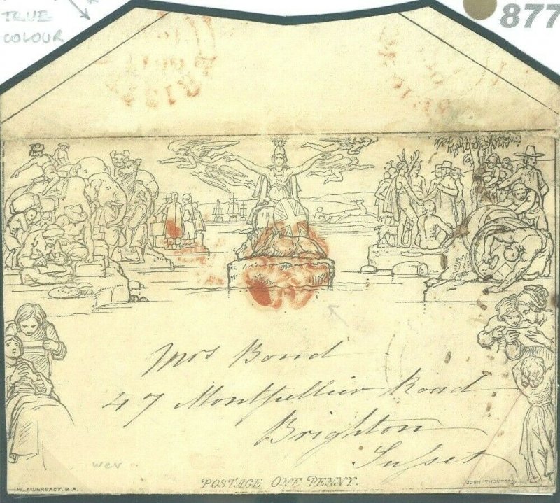 GB MULREADY VERMILION MX BRISTOL 2 DATESTAMPS Matching Ink Brighton 1840 877c