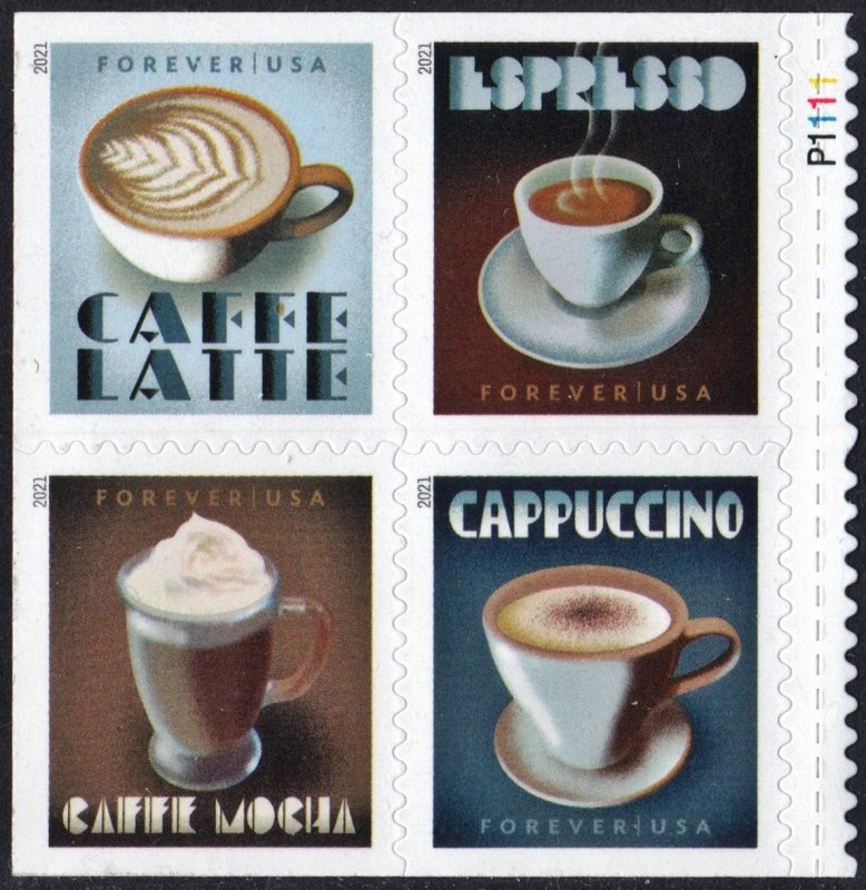 SC#5569-72 (55¢) Espresso Drinks Block of Four (2021) SA