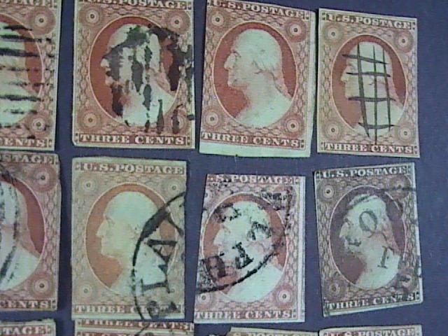 U.S.# 10-11 X 42 pieces-USED-MANY SHADES & CANCELS--WASHINGTON--1851-55