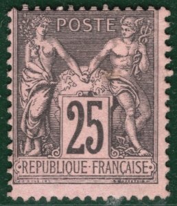 FRANCE Stamp Scott.100 25c Black/Rose (1886) PEACE & COMMERCE Mint c$72+ YOG149