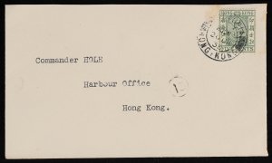 HONG KONG 1938 cover franked Stamp Duty 5c green. 