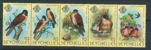 60798 -  SEYCHELLES  - STAMPS:  1980 Birds KESTRELL strip overprinted SPECIMEN