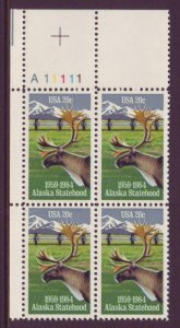 1984 Alaska Statehood Plate Block of 4 20c Postage Stamps, Sc# 2066, MNH, OG