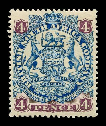 RHODESIA Scott #30 (SG 44) 1896 coat of arms, unused, HR