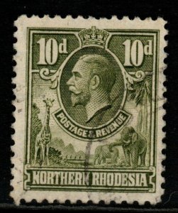 NORTHERN RHODESIA SG9 1925 10d OLIVE-GREEN FINE USED