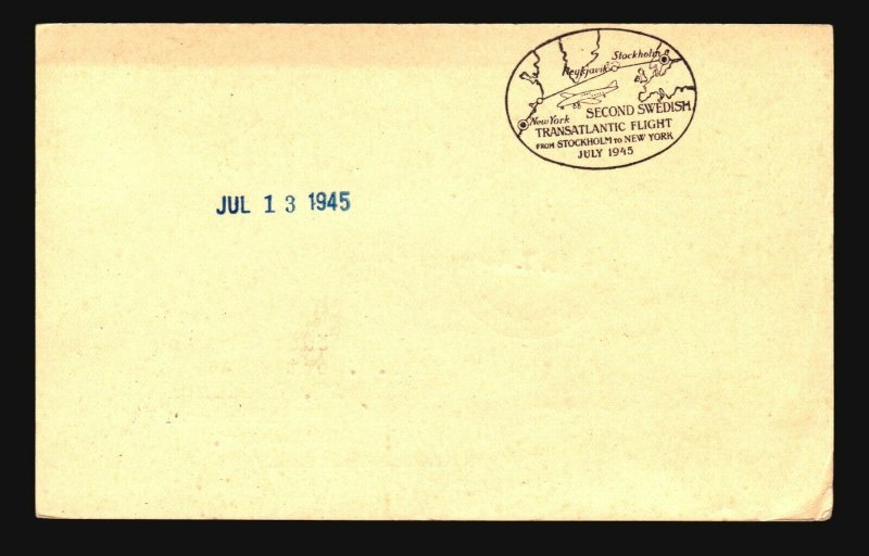 Sweden 1945 Stockholm to NY Flight Cover - Z17817