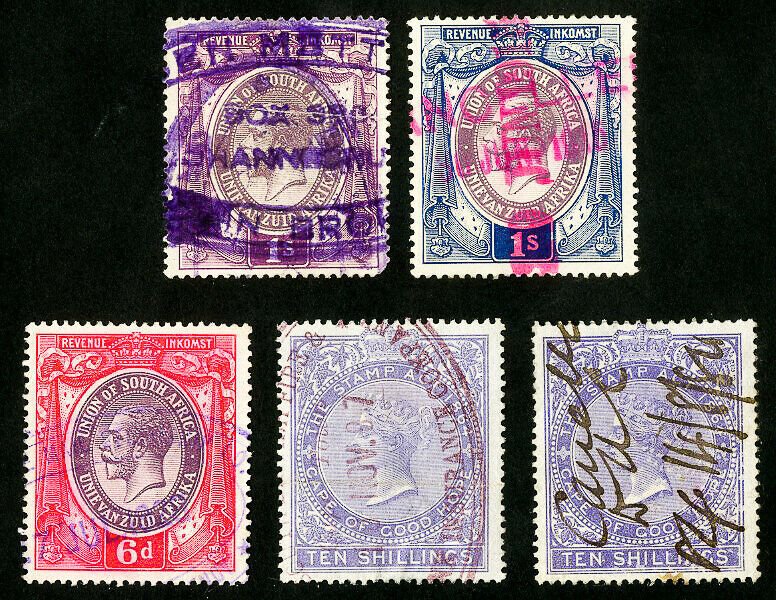 South Africa Stamps Used Lot of 5x revenues early vintage