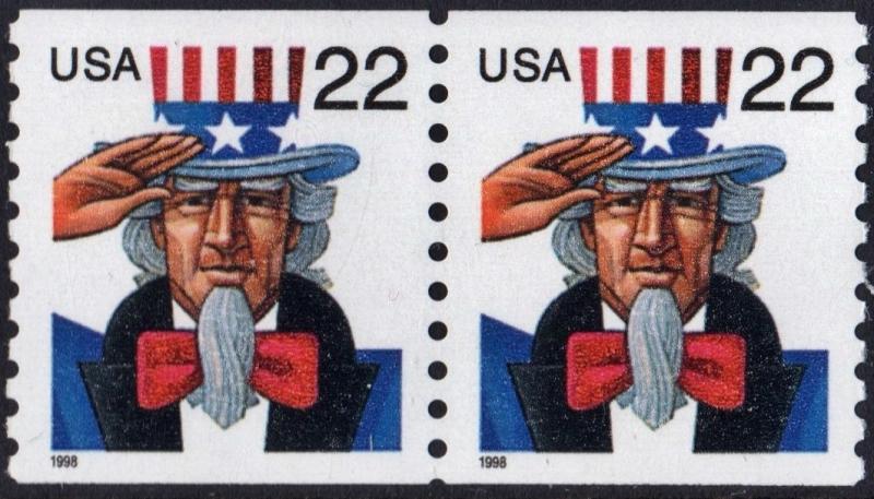 SC#3353 22¢ Uncle Sam Coil Pair (1998) MNH