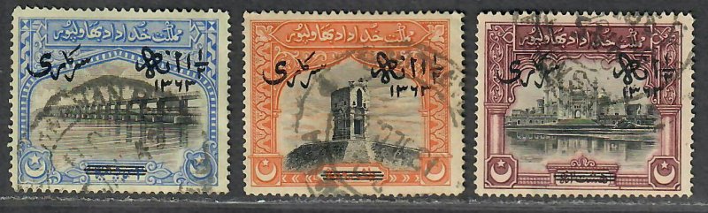 $Pakistan-Bahawalpur Sc#O7-O9 used, VF, complete set, Cv. $40