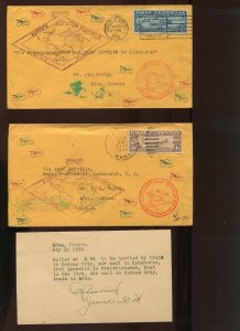 C14 & C15 Graf Zeppelin Used Stamps on 2 Matched Covers to Edna Kansas CV1206