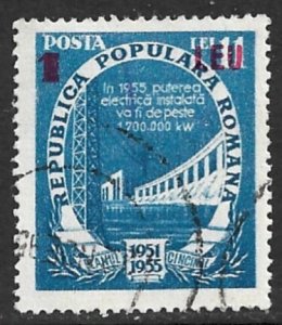 ROMANIA 1952-53 1L on 11L Surcharged Hydroelectric Production Issue Sc 868 VFU