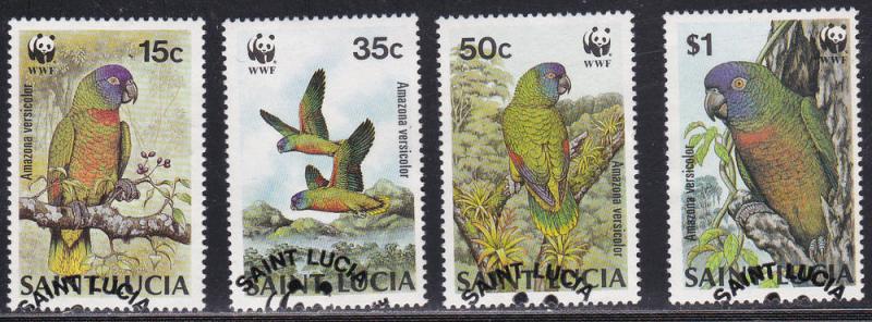 WWF Saint Lucia # 902-905, Amazonian Parrots, Used Set