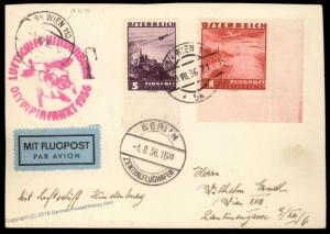 Austria 1936 Hindenburg Zeppelin Si426 Berlin Olympics Vienna Cover 91118