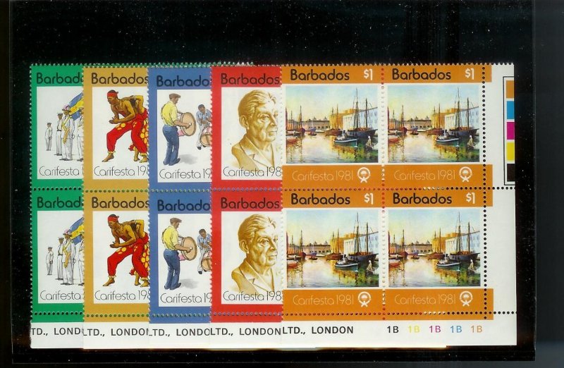 BARBADOS Sc#550-554 Complete Mint Never Hinged PLATE BLOCK Set